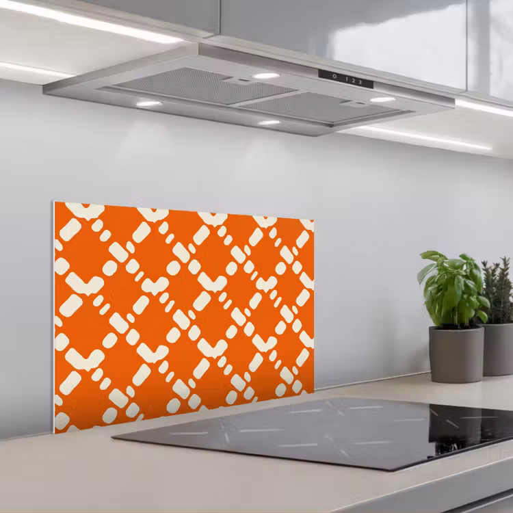 Oranje - Ruitpatroon - Wit keuken achterwand spatscherm klein 900 -3d_schuin
