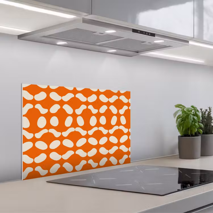 Oranje - Organische vormen - Wit keuken achterwand spatscherm klein 900 -3d_schuin
