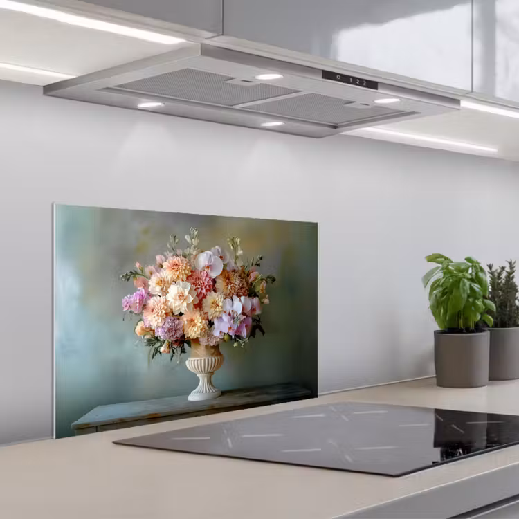 Orchidee - Boeket - Vaas - Bloemen keuken achterwand spatscherm klein -3d_schuin