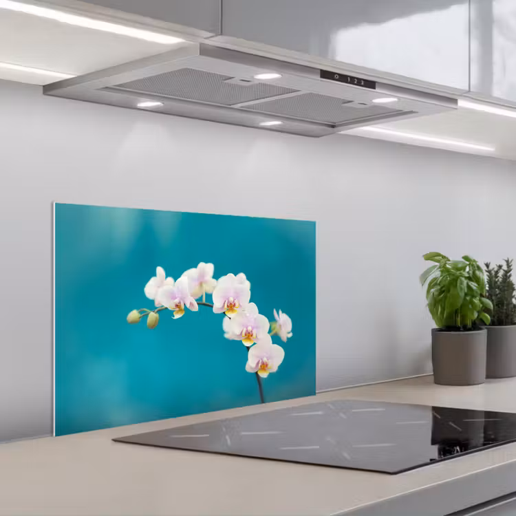 Orchidee - Bloemen - Plant - Wit - Paars keuken achterwand spatscherm klein -3d_schuin
