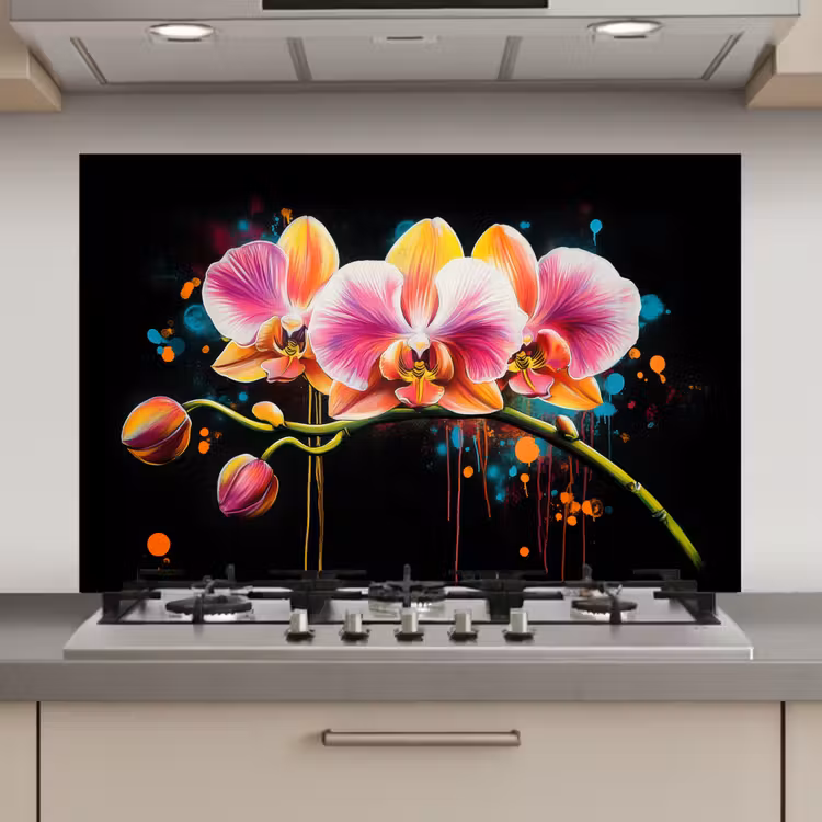 Orchidee - Graffiti - Kleurrijk - Bloemen - Abstract keuken achterwand spatscherm klein -3d_website