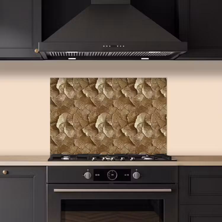 Organisch - Patroon - Bladeren - Goud keuken achterwand spatscherm klein 900 -sfeer1