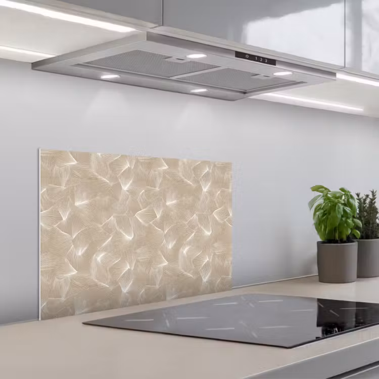 Organisch - Textuur - Beige keuken achterwand spatscherm klein 900 -3d_schuin