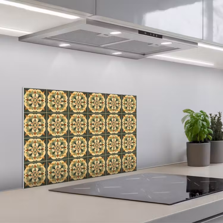 Ornament - Patroon - Groen keuken achterwand spatscherm klein 900 -3d_schuin