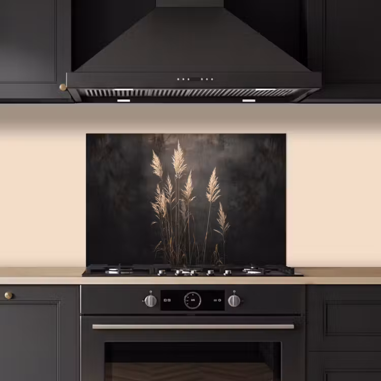 Siergras - Pluimen - Verlichting - Zwart keuken achterwand spatscherm klein -sfeer1