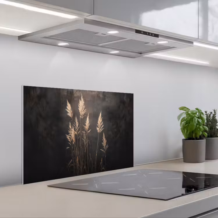 Siergras - Pluimen - Verlichting - Zwart keuken achterwand spatscherm klein -3d_schuin