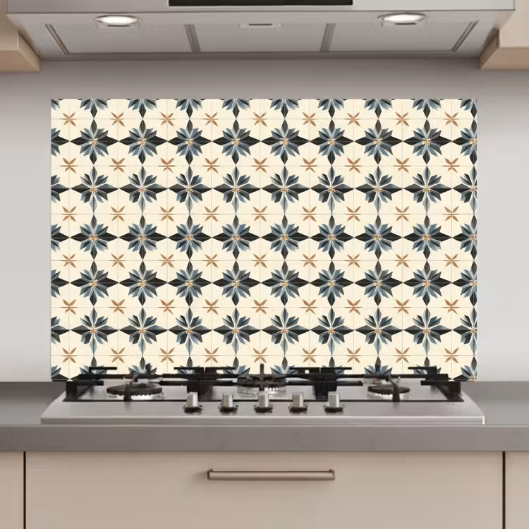 Sierlijk - Ornament - Blauw keuken achterwand spatscherm klein 900 -3d_website