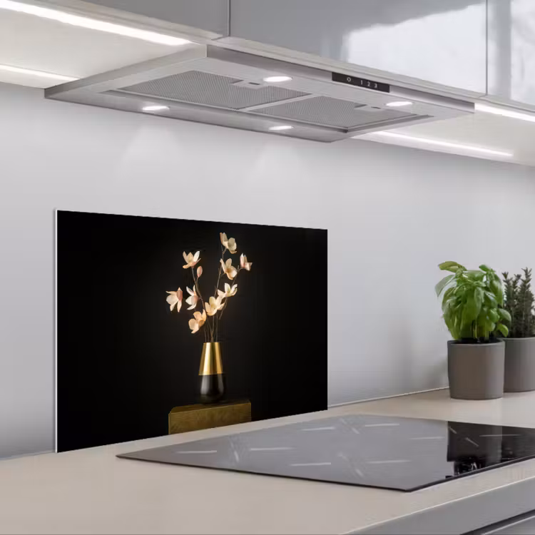 Sierlijk - Boeket - Goud - Vaas keuken achterwand spatscherm klein -3d_schuin