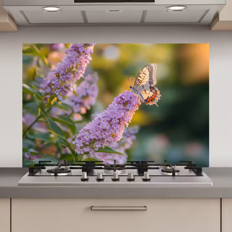 Sierlijke - Vlinder - Paarse - Bloemen keuken achterwand spatscherm klein -3d_website