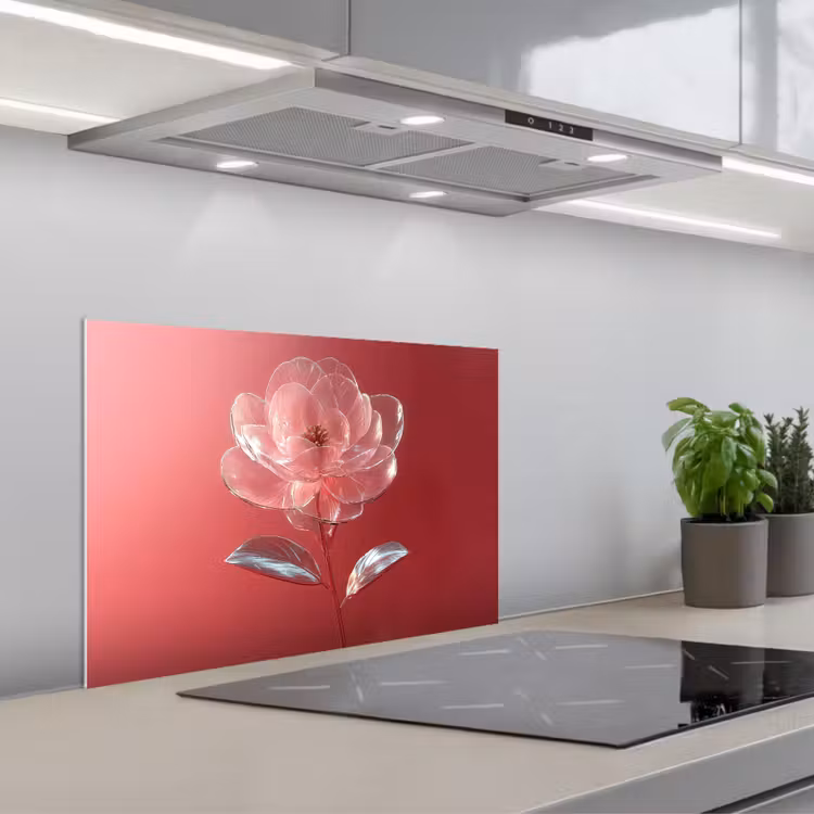 Sierlijk - Bloem - Roze - Glazen keuken achterwand spatscherm klein -3d_schuin