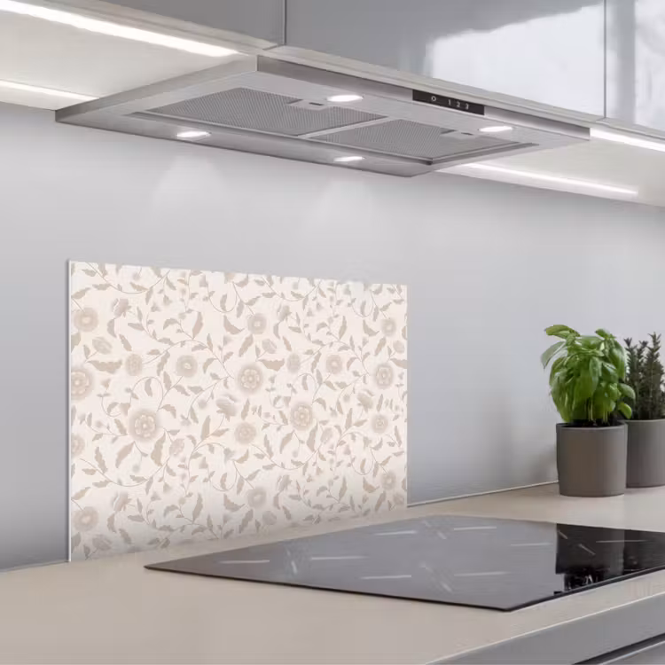 Sierlijk - Bloemen - Beige keuken achterwand spatscherm klein 900 -3d_schuin