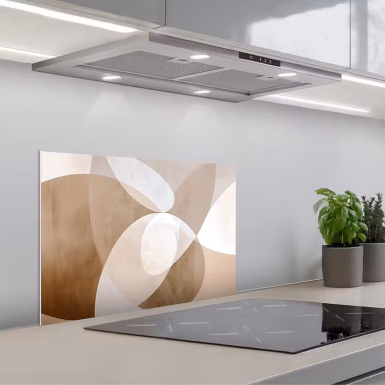Ovale vormen - Transparant - Zachte overgang keuken achterwand spatscherm klein -3d_schuin