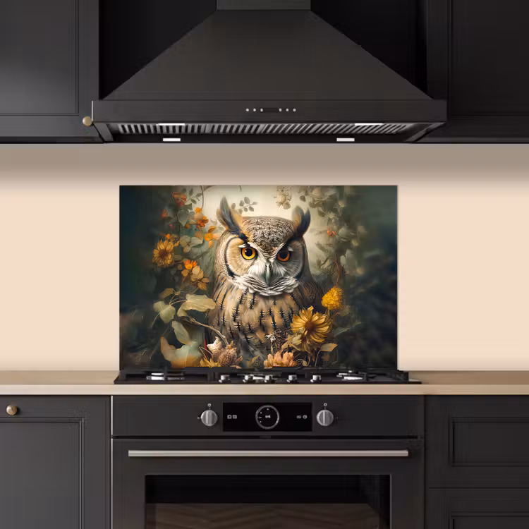 Uil - Vogels - Bloemen - Natuur keuken achterwand spatscherm klein -sfeer1