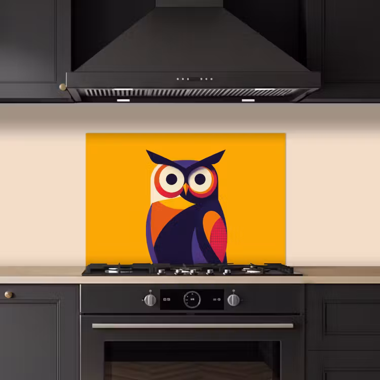 Uil - Grafisch - Kleurrijk - Ogen keuken achterwand spatscherm klein -sfeer1