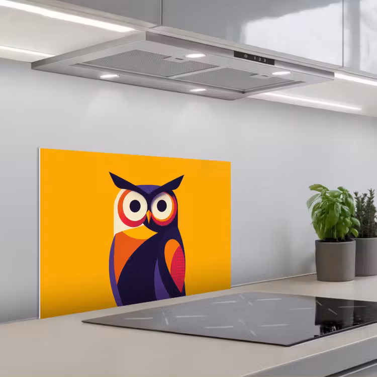 Uil - Grafisch - Kleurrijk - Ogen keuken achterwand spatscherm klein -3d_schuin