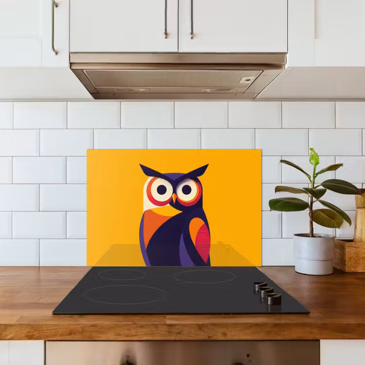 Uil - Grafisch - Kleurrijk - Ogen keuken achterwand spatscherm klein -sfeer2