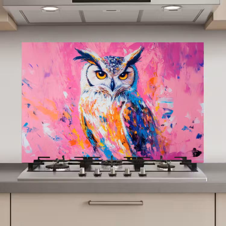 Uil - Roze - Blauw - Verf - Abstract keuken achterwand spatscherm klein -3d_website