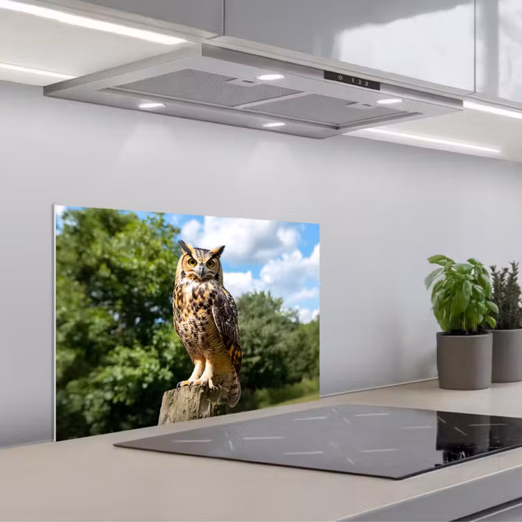 Uil - Boomstronk - Bos - Lucht keuken achterwand spatscherm klein -3d_schuin