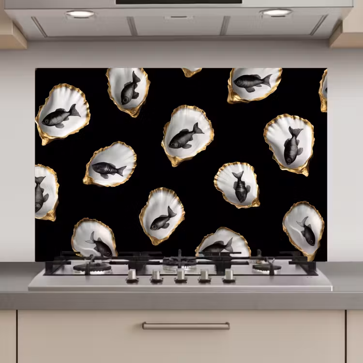 Oesters - Zwart - Vissen - Goud keuken achterwand spatscherm klein -3d_website