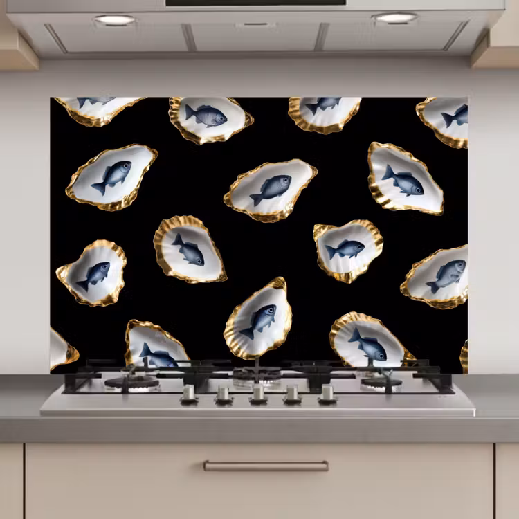 Oesters - Vissen - Blauw - Goud keuken achterwand spatscherm klein -3d_website