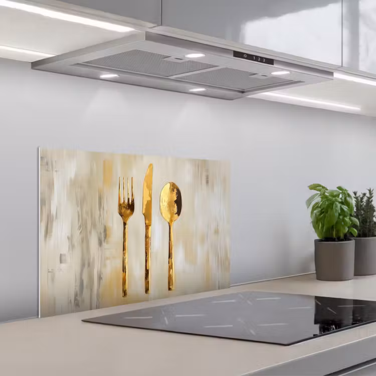 Verf - Goud - Bestek keuken achterwand spatscherm klein -3d_schuin