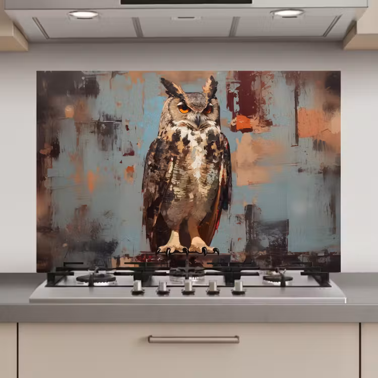 Geschilderd - Abstract - Uil - Bruin keuken achterwand spatscherm klein -3d_website