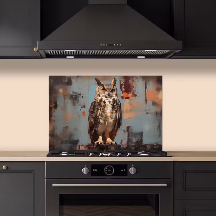Geschilderd - Abstract - Uil - Bruin keuken achterwand spatscherm klein -sfeer1