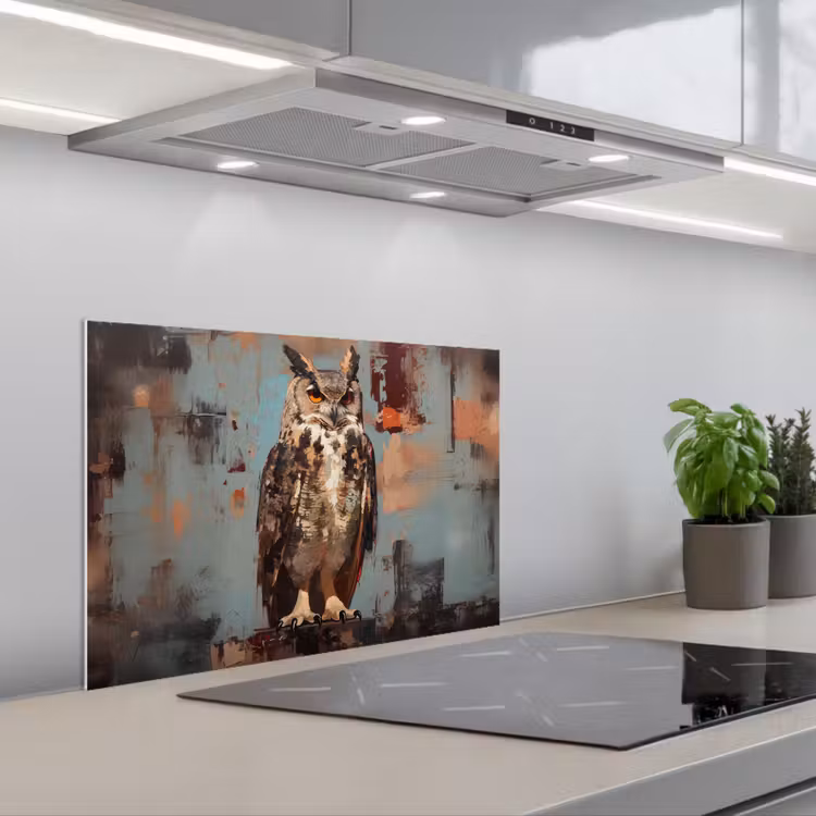 Geschilderd - Abstract - Uil - Bruin keuken achterwand spatscherm klein -3d_schuin