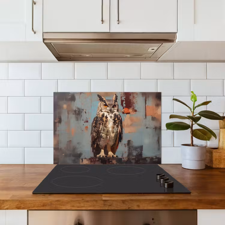Geschilderd - Abstract - Uil - Bruin keuken achterwand spatscherm klein -sfeer2