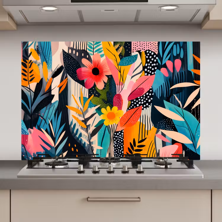 Schilderij - Abstract - Bloemen - Roze keuken achterwand spatscherm klein -3d_website