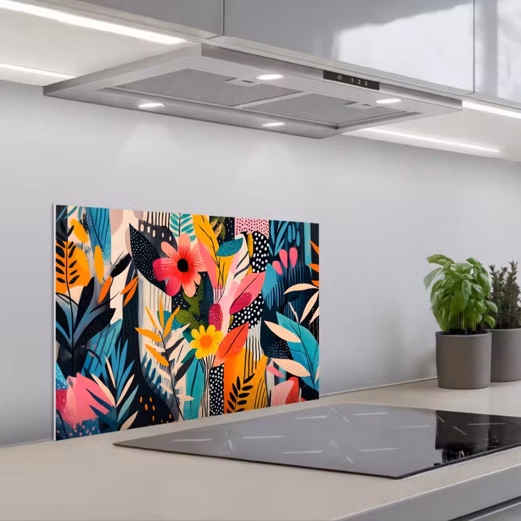 Schilderij - Abstract - Bloemen - Roze keuken achterwand spatscherm klein -3d_schuin