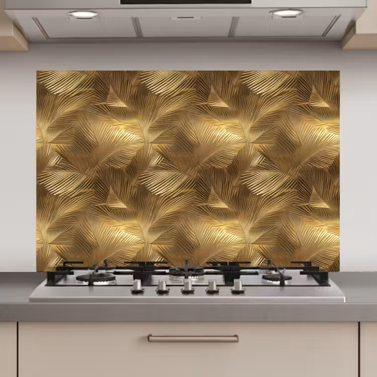 Palm - Waaier - Goud keuken achterwand spatscherm klein 900 -3d_website