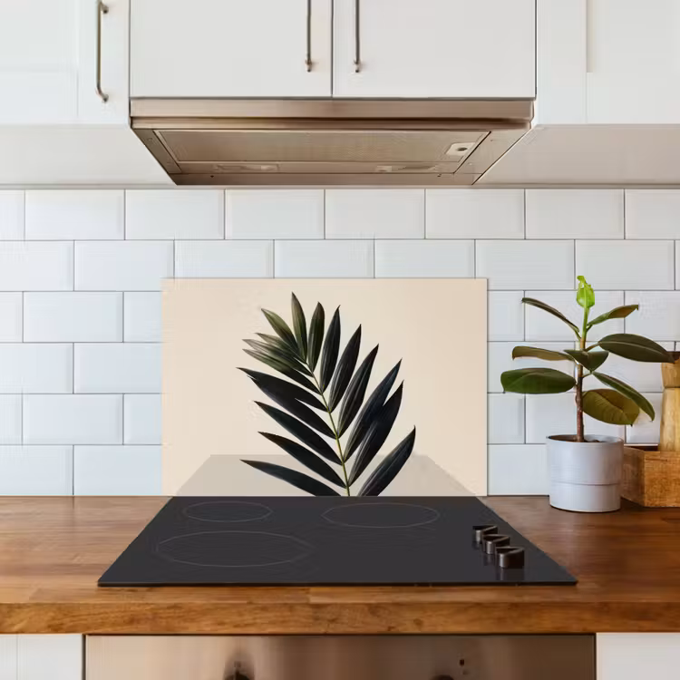 Palmblad - Donkere bladen - Subtiel keuken achterwand spatscherm klein -sfeer2