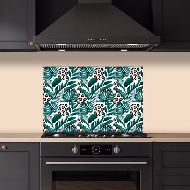 Palmblad - Panterprint - Tropical keuken achterwand spatscherm klein -sfeer1