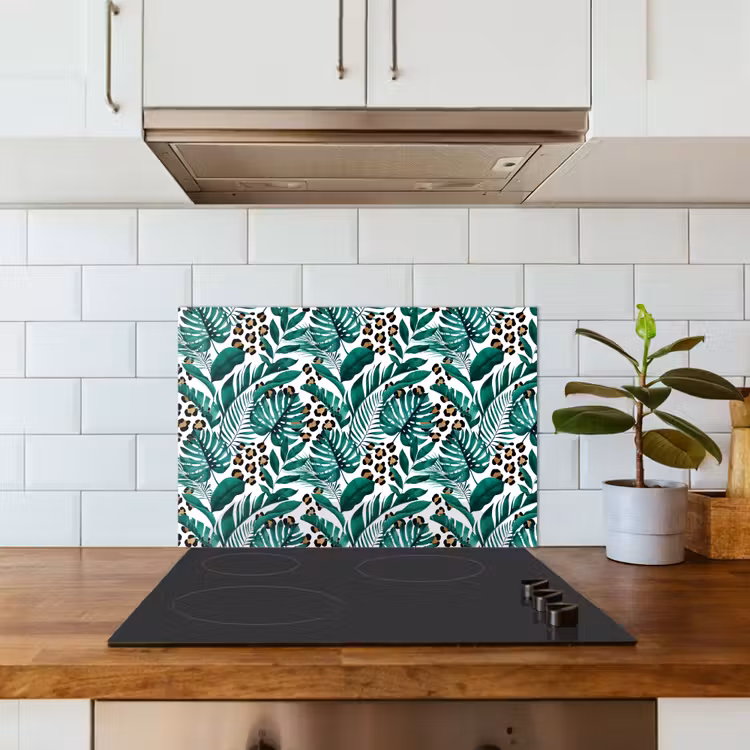 Palmblad - Panterprint - Tropical keuken achterwand spatscherm klein -sfeer2