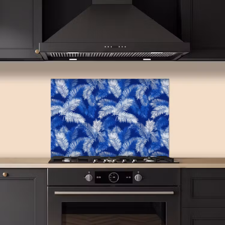 Palmblad - Patroon - Blauw keuken achterwand spatscherm klein 900 -sfeer1