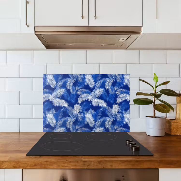 Palmblad - Patroon - Blauw keuken achterwand spatscherm klein 900 -sfeer2