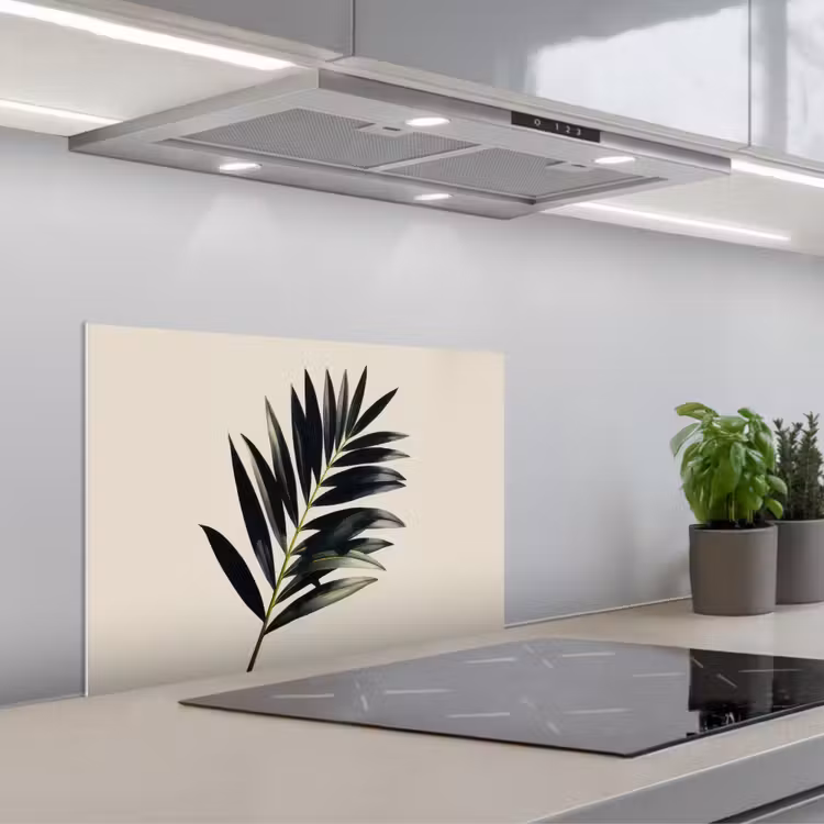 Palmblad - Subtiel - Groen - beige keuken achterwand spatscherm klein -3d_schuin