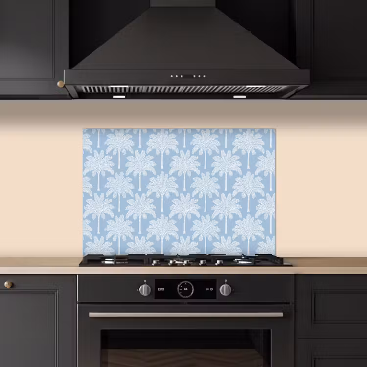 Palmboom - Modern - Blauw keuken achterwand spatscherm klein 900 -sfeer1