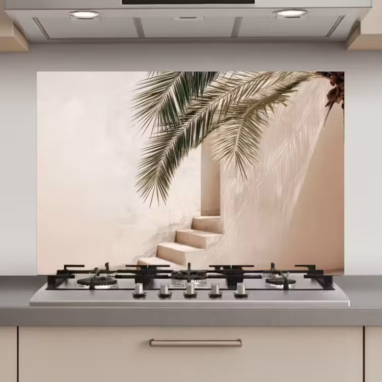 Palmboom - Schaduw - Trap - Beige keuken achterwand spatscherm klein -3d_website