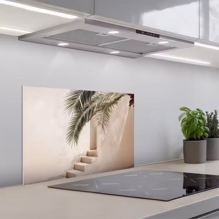 Palmboom - Schaduw - Trap - Beige keuken achterwand spatscherm klein -3d_schuin
