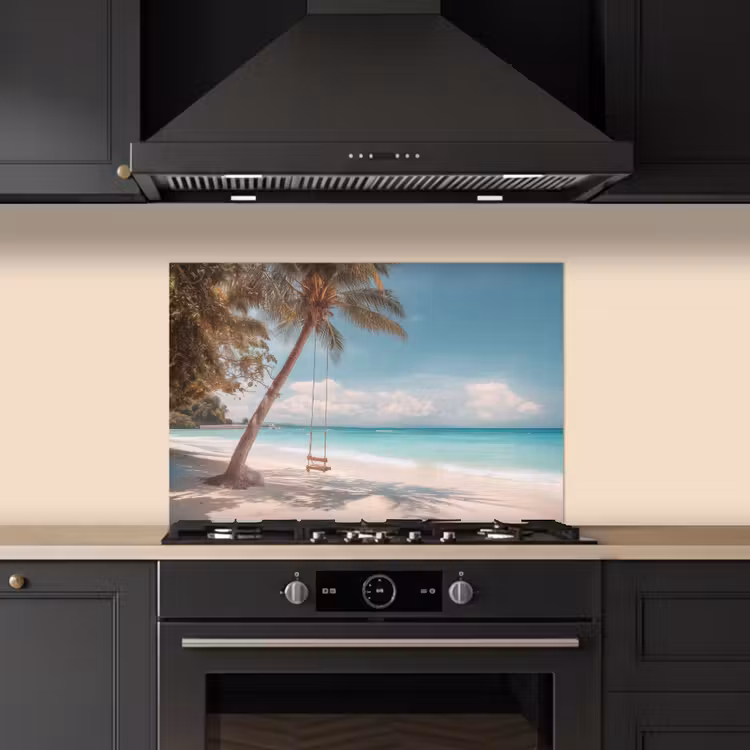 Palmboom - Schommel - Strand - Lucht keuken achterwand spatscherm klein -sfeer1