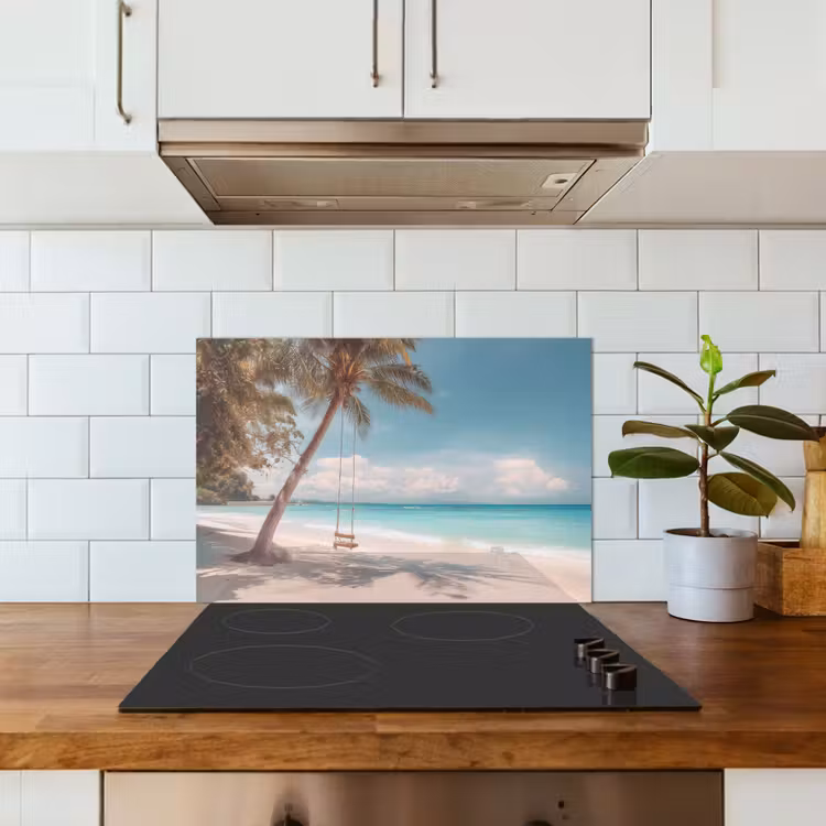 Palmboom - Schommel - Strand - Lucht keuken achterwand spatscherm klein -sfeer2