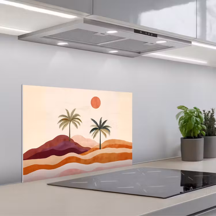 Palmbomen - Abstract - Zon - Heuvels keuken achterwand spatscherm klein -3d_schuin