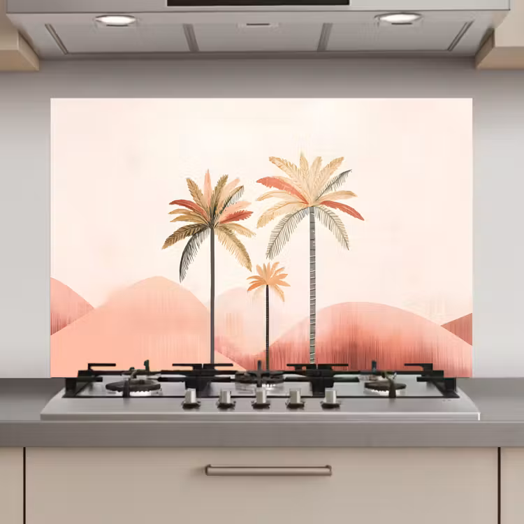 Palmbomen - Heuvels - Minimalistisch - Zachtroze keuken achterwand spatscherm klein -3d_website