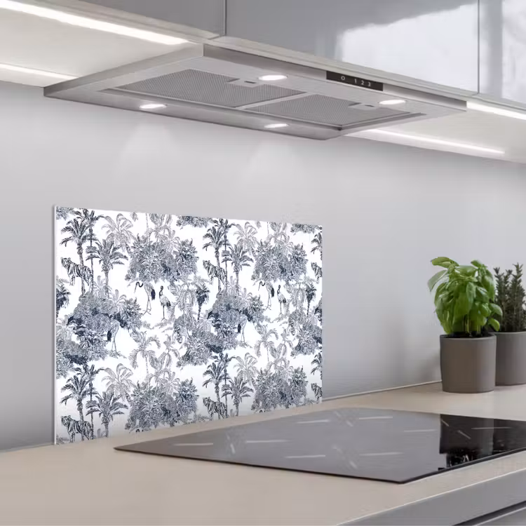 Palmbomen - Jungle - Abstract - Blauw keuken achterwand spatscherm klein 900 -3d_schuin