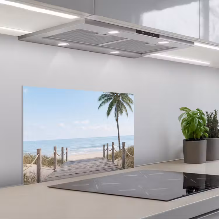 Palmbomen - Pad - Horizon keuken achterwand spatscherm klein -3d_schuin