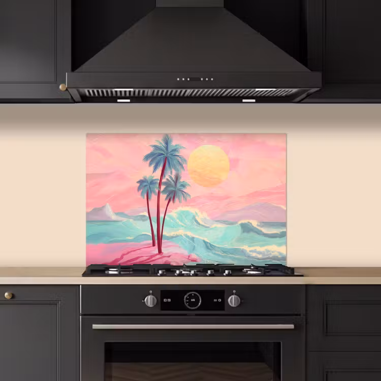 Palmbomen - Golven - Zee keuken achterwand spatscherm klein -sfeer1