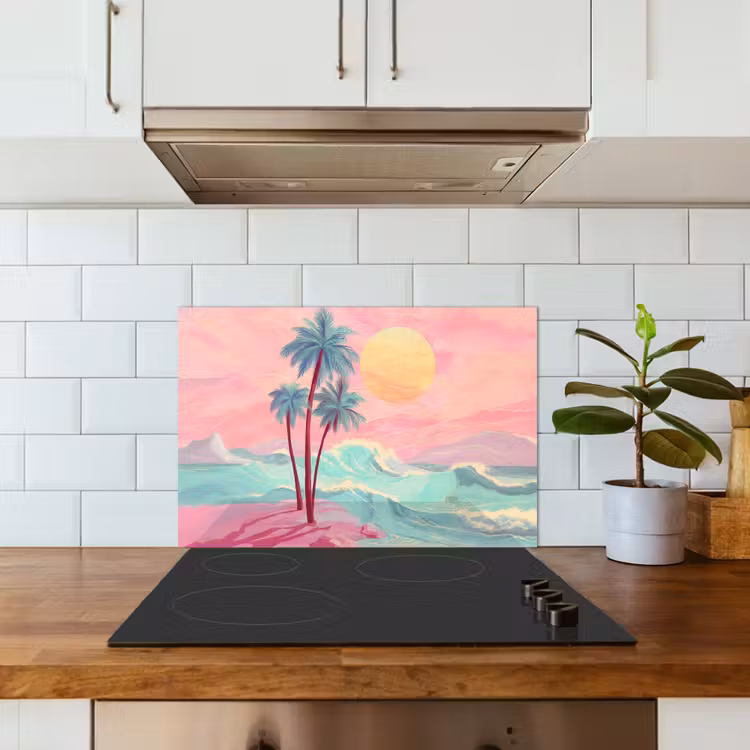 Palmbomen - Golven - Zee keuken achterwand spatscherm klein -sfeer2