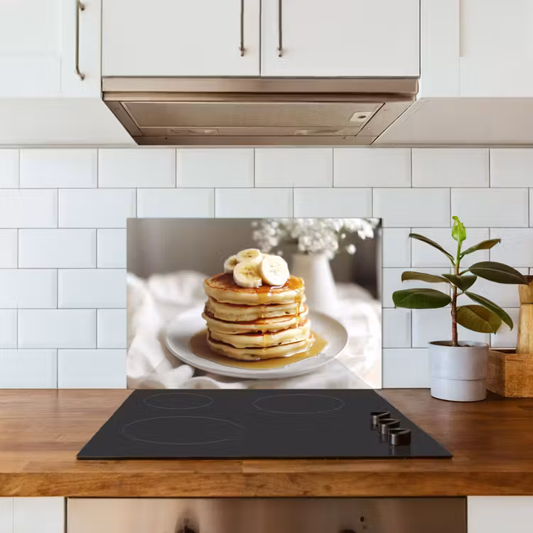 Pannenkoeken - Banaan - Siroop - Wit - Beige keuken achterwand spatscherm klein -sfeer2